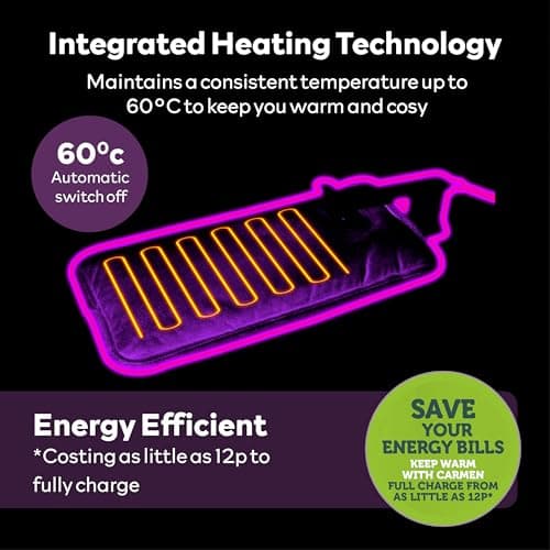 Carmen Large Rechargeable Hot Water Bottle, Soft Touch Fleece Cover, Hand Warmer, Automatic Temperature Control, W36cm x H19cm, Pink — view 6