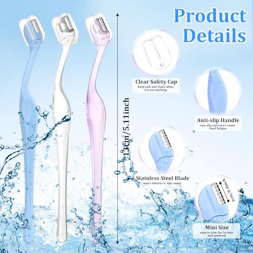 6Pcs Eye Brow Razor, Small Razors for Women, 5.1"Face Razors for Women, Mini Razor with Safety Cap for Makeup Face Care (Multicolor) — view 2