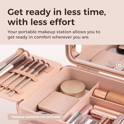 Beautifect Box Rose Gold - Large Makeup Bag with LED Light Up Mirror - Quilted Metallic Vanity Case Travel Cosmetics Bag for Women - Toiletry & Make Up Organiser with Compartments & Brush Holders — view 2