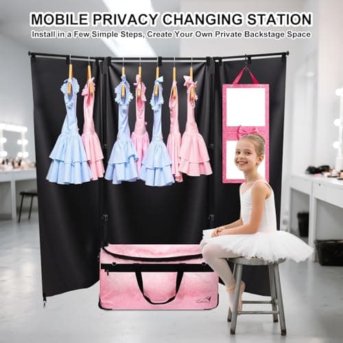 Dance Bag with Garment Rack and Privacy Curtain, 23" Bling Dance Bag with Curtain, Collapsible Dance Competition Bags with Stand for Shows, Livestreamers, Travel, Pink, Fashion (Pink -23") — view 2