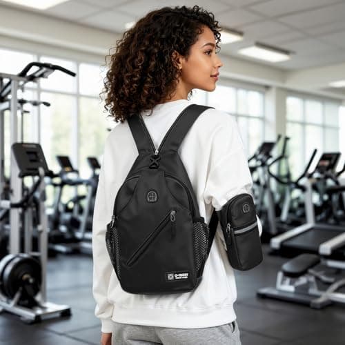 Crossbody Shoulder Bags, Convertible Sling Bag with Side Mesh Pockets and Headphone Hole, Crossbody Backpack and Arm Bag Set, Lightweight Chest Bag Casual Daypack for Women Men Camping Travel Hiking — view 5