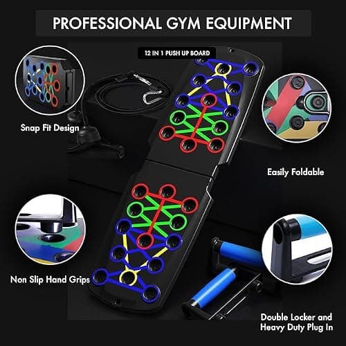 Push Up Board with Resistance Bands – 20 in 1 Foldable Press Up Board, Portable Home Workout Equipment for Men & Women, Fitness Gym Equipment, Pushup Bars, Strength Training, Gym Gift — view 4