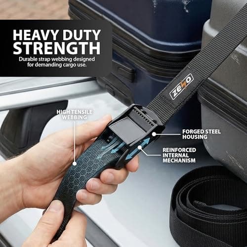 ZENO Ratchet Straps 6 Pack | Tie Down Straps | Heavy Duty Tensioning Belts | 2.5M Adjustable Cargo Straps Ratchet Straps for Motorcycle, Cargo, Trucks, Trailer, Luggage | 125kg Loading Capacity — view 6