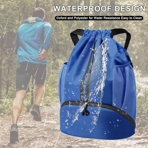 Fjquamitix Drawstring Bags,Waterproof PE Bag,Sports Swimming Backpack Large Unisex Gym Bag with Shoe Compartment Wet And Dry Separation For Travel, School, Beach,Sports — view 6