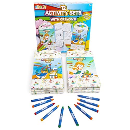 abeec 12-Pack Kids Activity Books with Crayons – Party Bag Fillers for Kids, Wedding Favours, Travel Activities, and Colouring Books for Children