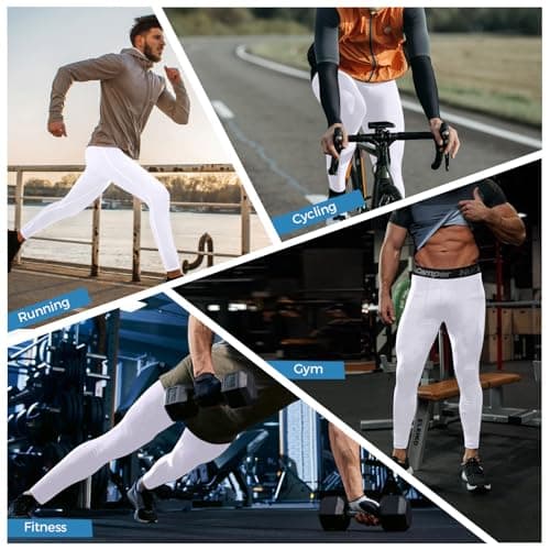 NuCamper Men's Running Leggings with Pockets, Compression Trousers Base Layer Sports Tights Leggings, Quick Dry Tight Thermal Pants for Athletic Workout Fitness Basketball Gym — view 2