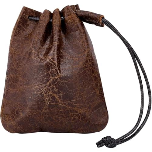 Beebeecraft Leather Drawstring Pouch Genuine Cowhide 5.7x4.9in Brown