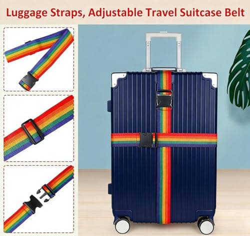 XILIYAI 4 Pack Heavy Duty Adjustable Luggage Straps for Suitcases, Travel Belt 79" Long Keep Suitcase Secure While Traveling, Extends Life of Bag, Luggage Accessories for Suitcases, 2Pcs Rainbow — view 6