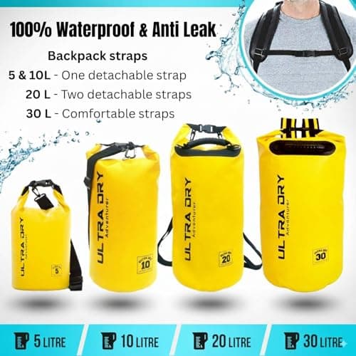 Premium Waterproof Bag, Sack with Phone Dry Bag and Long Adjustable Shoulder Strap Included, Perfect for Kayaking/Boating/Canoeing/Fishing/Rafting/Swimming/Camping/Snowboarding (Yellow 10 L) … — view 2
