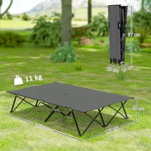 Outsunny Double Camping Bed Foldable Cot Sunbed w/Carry Bag Charcoal Grey — view 3