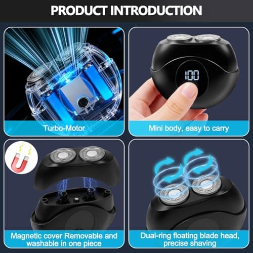 LOPHE Mini Electric Shaver for Men, 2025 New Portable Razors for Men,Portable Cordless Travel Razor with Type-C Fast Charge, 45min Runtime,Waterproof Double Head Shaver, Black — view 3