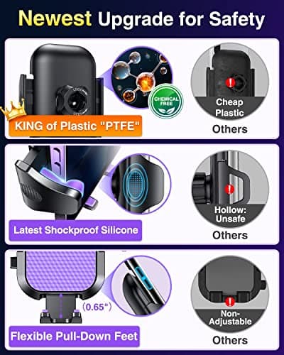 VANMASS Car Phone Holder 2026 BEST【85+lbs Strongest Suction &Vent Clip】True Military-Grade Patent Universal Mobile Vehicle Mount Dashboard Windscreen Van Cradle for 17 Pro Max 16 15 14 Samsung, Purple — view 6