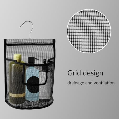 Tabanzhe Hanging Mesh Bag with Hook,Peg Bag Basket Shower Caddy Laundry Organizer Reusable Clothes Pegs Bag for Washing Lines Home College Travel Gym(Black) — view 3