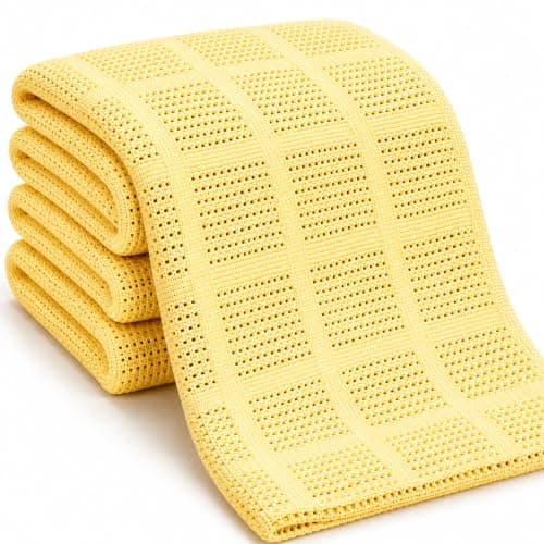 DUDU N GIRLIE Cellular Cot Blanket, 100% Cotton, Yellow, 100x150cm