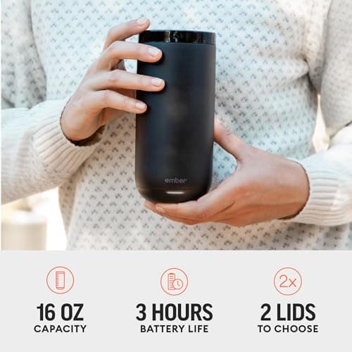 Ember Tumbler, Temperature Control Travel Mug, Stainless Steel, App-Controlled Heated Coffee Mug with 3-Hour Battery Life, Black, 16 Oz — view 3