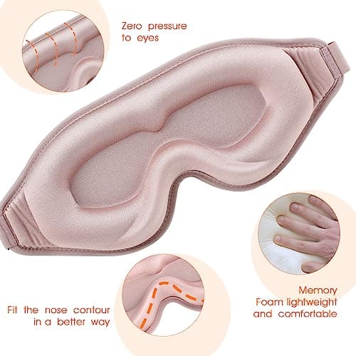 WLLHYF Silk Sleep Mask, 3D Stereo Deep Sleep Eye Mask Comfortable Adjustable Cute Block Out Light Eye Covers for Man and Woman All Night Sleep (Pink) — view 5