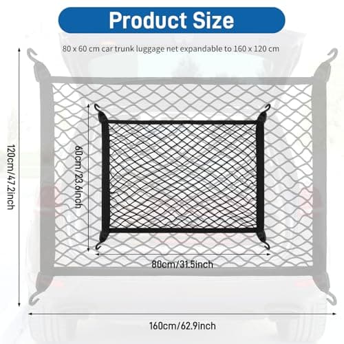 Zocipro Cargo Net 80x60cm, Adjustable Elastic Car Boot Mesh with 4 Hooks — view 2