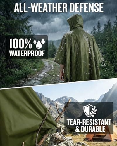 Victoper Waterproof Poncho Adult, Lightweight Reusable Rain Poncho Adult Waterproof for Outdoor Hiking Camping Cycling Traveling Waterproof Raincoat with Emergency Grommet Corners Army Green — view 4