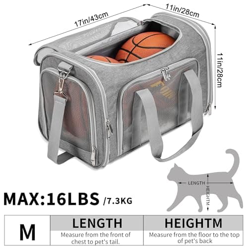 Soft-Sided Cat/Dog/Pet Carrier - Collapsible Pets Travel Carriers For Big Cats/Small Dogs With Shoulder Strap & Removable Mat - Mesh Puppy Carry Bag - Up to 16 Lbs - Airline Approved (Grey) — view 5