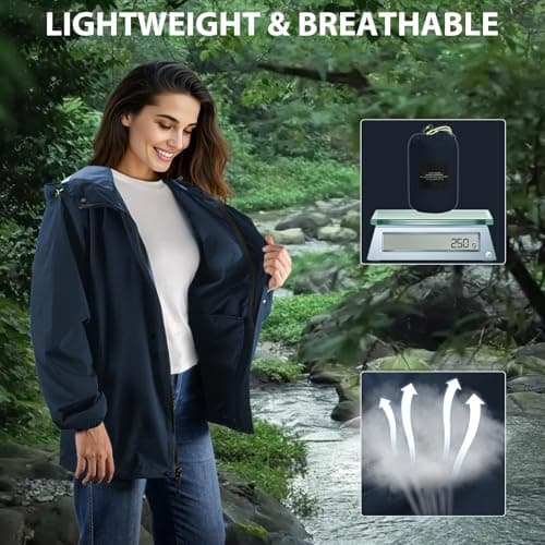 LAMA Hooded Waterproof Jacket, Women's Summer Jackets, Lightweight Packable Windbreaker Rain Coat with Big Pockets, Reflective Straps, Carry Bag, RoyalBlue XL — view 2