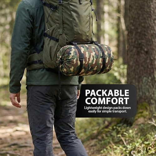 ZENO Sleeping Bag | Sleeping Bags For Adults | Waterproof & Lightweight | 3 Season Sleeping Bag | Includes Lightweight Carry Bag | Ideal For Cold & Warm Weather | Comfort Padded (Camo) — view 6