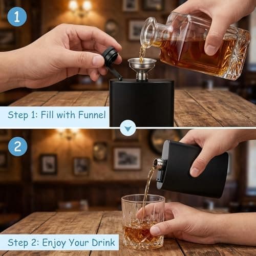 2 Pack Stainless Steel Flasks for Outdoor Activities, Includes 8 Ounce and 12 Ounce Black Flasks Hip Flasks, Portable Drinking Containers for Camping and Hiking — view 5