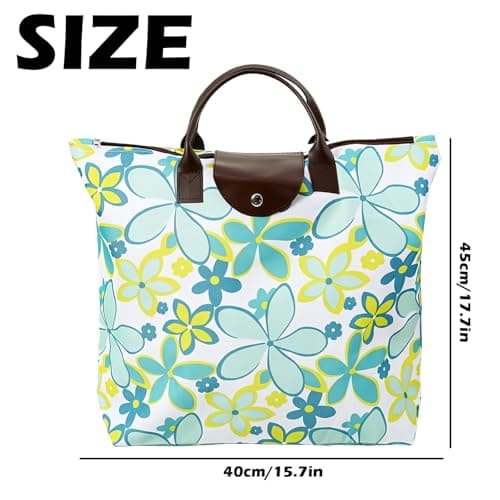 HUANYO Foldable Zipper Tote Bag for Women - Waterproof Reusable Shopping Bag, Portable Travel Beach Gym Bag with Pocket, Compact Foldable Handbag for Shopping, Travel, Holiday, Pool (blue) — view 4