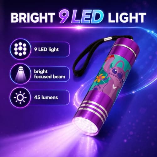 SRV Hub 8.7cm Disney Stitch Aluminium 9 LED Torch, Purple Mini Flashlight with Wrist Strap, Compact Pocket Light for Kids, Camping, Travel, School, Sleepovers, Outdoor Adventures and Gifts — view 4