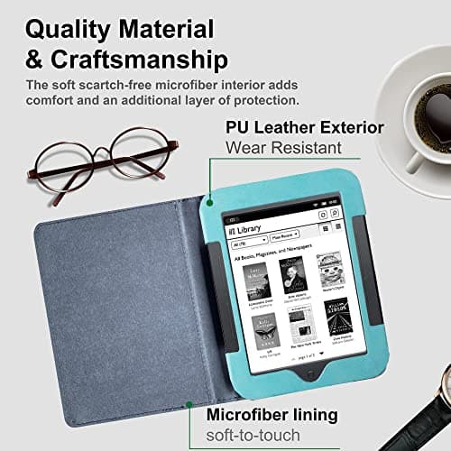 Kuesn Barnes & Noble Nook Simple Touch eBook Reader Case, Flip Leather Cover for 6 Inch Nook Model BNRV300 BNRV350 BNRV500 Heavy Duty Protection Case (Sky Blue) — view 3