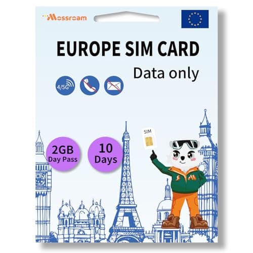Data SIM Card for Europe Travel 10 Days 2GB Daily for Unlocked Phones,Easy Activation 4/5G High-Speed Communication, Coverage of all European countries