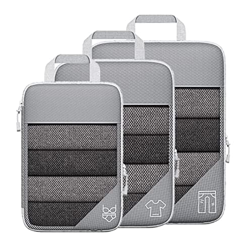 Ultralight Compression Packing Cubes for Travel Expandable Packing Organizers for carry on Suitcase 6 Set Compression Packing Cubes Travel Accessories (Grey,3Pcs)