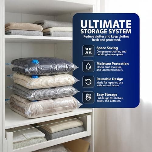 Right Pack Vacuum Storage Bags 12 Pack | Vacuum Storage Bags for Clothes | Airtight & Reusable Vacuum Bags | Space Saving Bags for Clothes, Pillows & More | Large 50 x 70 CM — view 5