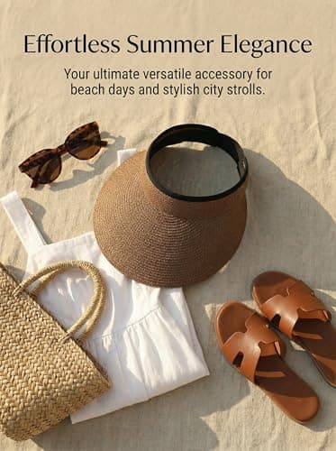 AlturaGo Sun Visor Hat for Women Summer Beach Vacation Essential Ponytail Friendly Travel Foldable Packable UPF 50+, Brown, One Size — view 4