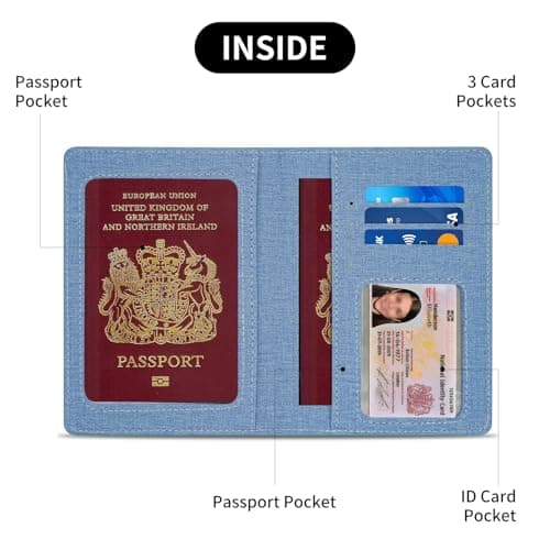 Cinocratic RFID Blocking Passport Holder Cover & Travel Wallet - PU Leather Organiser for Credit Cards, Boarding Pass and ID Cards | Travel Accessories for Men&Women (Blue) — view 2