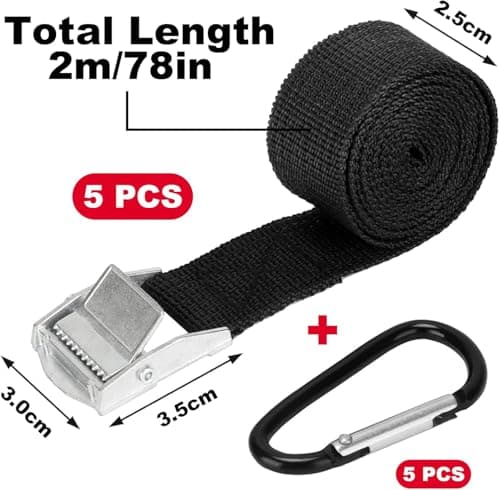 5PCS Tie Down Straps,2M 25MM Adjustable Straps Tensioning Belts & 5 Clip — view 2