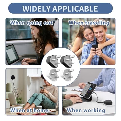 USB Charger Plug UK 4 Pack (2 Black + 2 White), 5V 1A USB Wall Plug Adaptor with 3-Pin UK Mains Adapter, Fast Safe Charging Compatible with iPhone 14/13/12/11/XR/XS/SE/8 for iPad Huawei Pixel Samsung — view 5