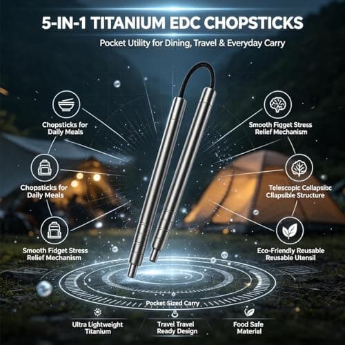 The 5-in-1 Titanium Chopsticks & Fidget Tool, Lightweight Portable Pocket Multi-Tool for Camping Hiking, Reusable Collapsible Travel Utensil, Daily Stress and Anxiety Relief (1Pc) — view 3