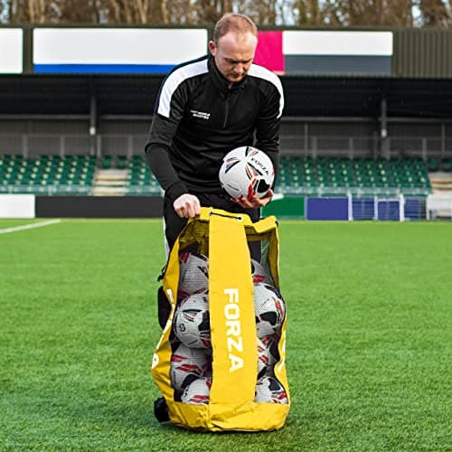 FORZA Premier Ball Carry Bag | Drawstring Football, Basketball, Netball & Volleyball Mesh Bag | 5 Colours - Heavy Duty Equipment Holdall | 12 Ball Capacity - New and Improved Design 2026 (Yellow) — view 4
