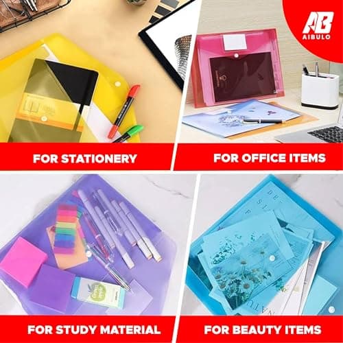 AIBULO Pack of 10 A5 Popper Wallets – Assorted Colour Plastic Document Folders for School, Office & Home – Compact A5 File Wallets for Notes, Receipts & Paperwork Organisation — view 6