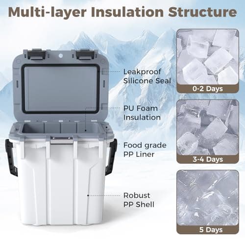 COSTWAY 20L Insulated Cool Box, Portable Hard Cooler Ice Chest Box with Swing-up Handle & Bottle Opener, Ultra-Light Injection Molded Cooler for Camping Fishing Beach Tailgating, 5-day Ice Retention — view 3