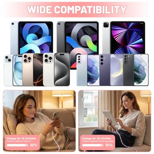 PaYuanRaoTi Beaded Phone Charger 4-in-1 Multi Charging Cable 1M, Fast 66W USB C Charger Cable with USB C to USB C 1M & USB/iOS Connectors, Cute Beaded Charger for Android Devices — view 6