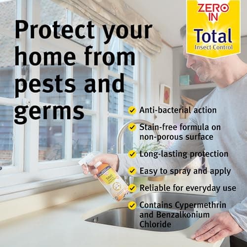 Zero In Total Insect and Germ Killer - 500 ml Anti-Bacterial Insecticidal Spray Protects up to 12-Weeks Kills Flies, Ants, Wasps, Mosquitos, Cockroaches, Flying and Crawling Insects, and their germs — view 5