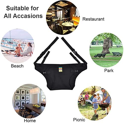 Lychee Baby Dining Chair Safety Seats with Straps, Toddler High Chair Harness Belt, Portable Feeding Booster Seat Strap for Travel/Home/Restaurants/Shopping (Black) — view 5