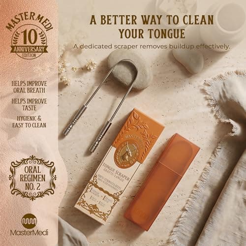 MasterMedi Tongue Scraper with Travel Case 1 Pack, Bad Breath Treatment Tongue Scraper for Adults & Kids, Stainless Steel Metal Tongue Scraper, Easy to Use Tongue Cleaner for Hygiene and Self Care — view 3
