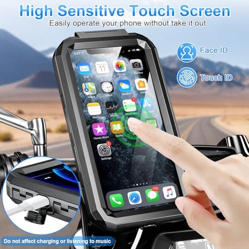 BTNEEU Motorbike Phone Holder Waterproof [720° Rotation Metal Extension Arm & Dual Anti-Shock] Motorcycle Phone Mount with Touch Screen Handlebar Bike Phone Holder for 5.5" to 7.0" Smartphone (Black) — view 5
