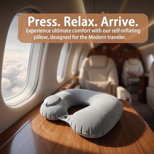 YCZARD 2Pcs Inflatable Travel Pillow, Press to Inflate Neck Pillow for Travel, Blow Up Neck Pillows for Flights, Small U-Shaped Headrest Cushion for Airplanes Black Grey — view 6