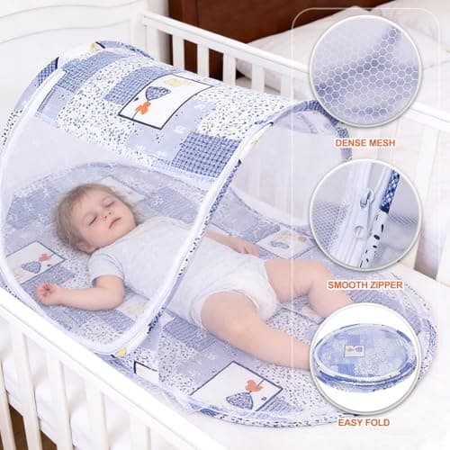 Mosquito Net, Foldable Bed Mosquito Net, Portable Travel Mosquito Nets, Mosquitos Bed for Home, Dorm, Outdoor, Travel, Easy Access, Quick Installation, Blue - A — view 3