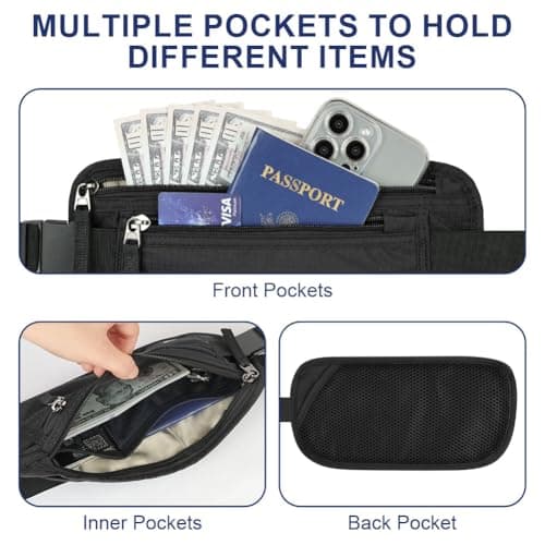 Aucuu Travel Money Belt with RFID Blocking, Ultra-Thin Passport Holder for Travel, Waist Pack Anti Theft, Hidden Travel Wallet Under Clothes to Protect Cash, Credit Cards Passport for Women, Men — view 4