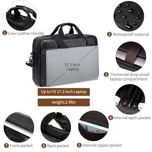 Stuery Faux Leather Messenger Bag for Men: 17.3 Inch Laptop Bag Briefcasen Convertible Backpack 3 in 1 Computer Handbags Work Bag Shoulder Crossbody Bags Office, Black — view 6