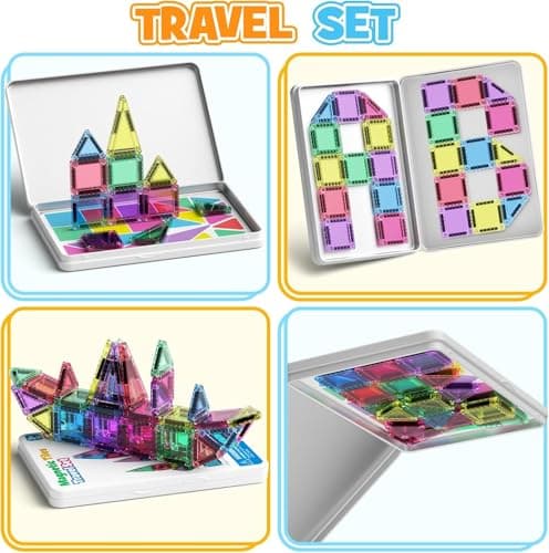 Magnetic Tiles Construction Set 42pcs Travel Toys for Kids Portable Travel MINI Magnetic Tiles Toy Magnet Toys On-The-Go Fun STEM Travel Set Montessori Toy Gift for 3+ Years Toddlers — view 3